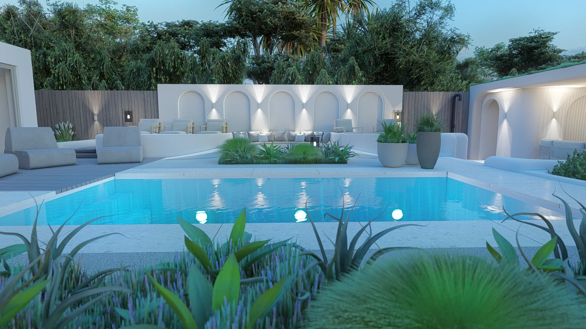 Exclusieve villatuin met loungeterras en sfeerverlichting in Heemstede